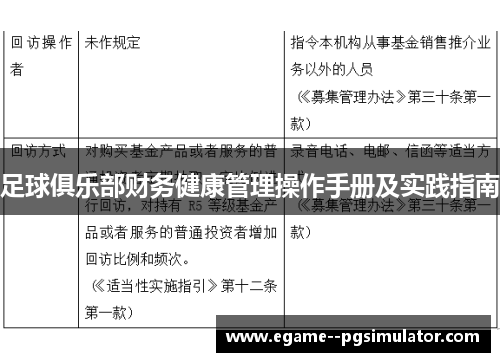 足球俱乐部财务健康管理操作手册及实践指南