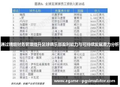 通过精细财务管理提升足球俱乐部盈利能力与可持续发展潜力分析 通过精细财务管理提升足球俱乐部盈利能力与可持续发展潜力分析